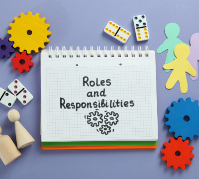 Colorful illustration showing children learning about roles and responsibilities through playful activities and teamwork.