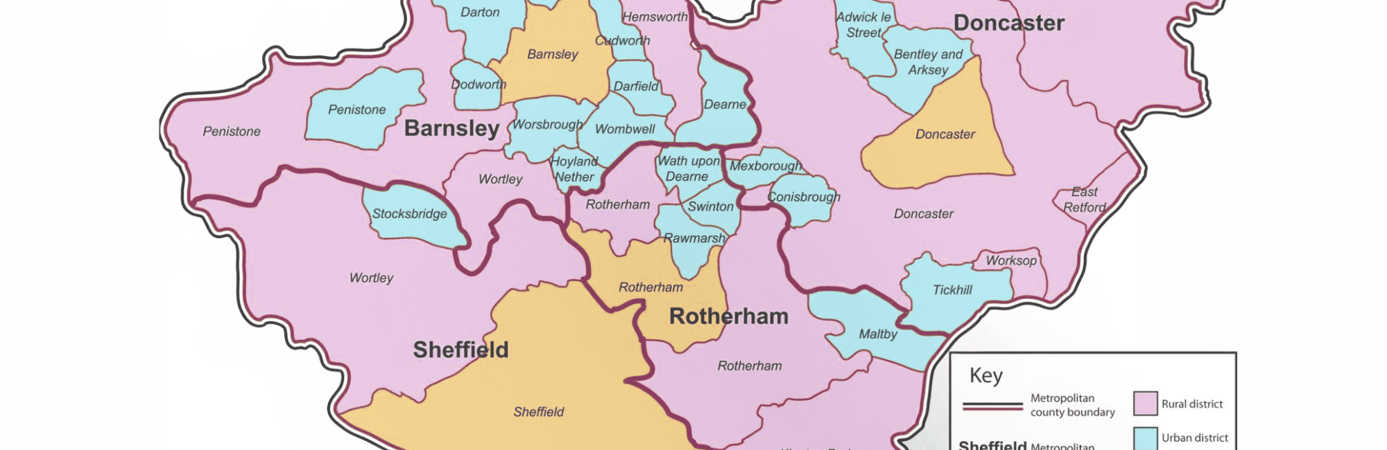Map of South Yorkshire, the regional areas we cover in the Sheffield Office