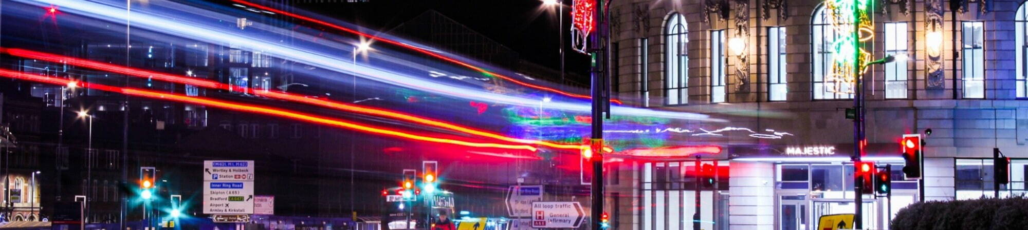 Night lights in Leeds city centre.