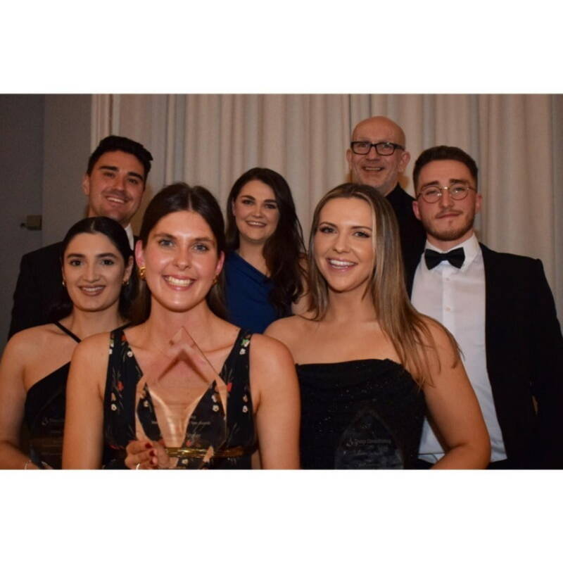 An image capturing the moment at the Queens Hotel in Leeds, showcasing the accomplished winner and finalists of Sharp Consultancy's Young Accountant of the Year 2024 Awards.